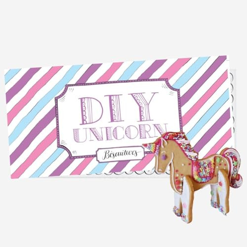 Biscuiteers 3D Unicorn Biscuit Kit - DIY Baking Set - Includes 4 Vanilla Biscuit Pieces, Icing & Sprinkles - Ideal Creative Family Activity & Unique Cake Topper - Handmade in London Bakery