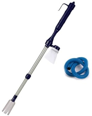 Operitacx Limpiador De Peceras Eléctrico Ajustable Batería 2xc, Sifón para Cambio De Agua, Profundidad 30-74 Cm, Color Azul Oscuro, Aspiradora De Grava para Acuarios Pequeños y Grandes