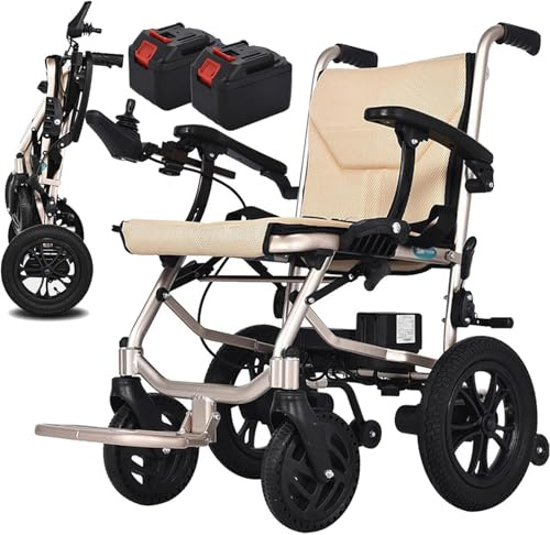 Leichter Elektrischer Rollstuhl Faltbar 120 kg Traglast Dual Controller Elektromagnetische Bremse Klappbare Armlehnen und Pedale für Indoor Outdoor Reis (A)