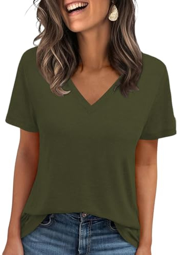 Cuptacc Camiseta Mujer Cuello En V Tops Casuales De Verano Mangas Cortas Color Sólido Básica