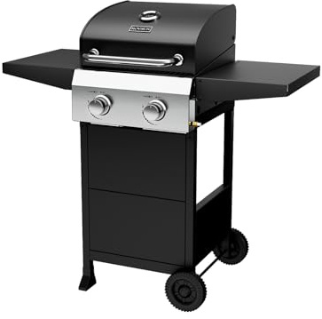 ROVSUN 2-Burner Propane Gas BBQ Grill with Foldable Side Tables & Enameled Cast Iron Grates, 24,000 BTU Barbecue Grill with Portable Wheels for Outdoor Patio Backyard Cooking Grilling, Black
