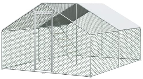 LLGWGL Mobiler Hühnerstall Winterfest Hühnerhaus - Freilaufgehege Metall mit Sicherheitsschloss Wasserdichtem PE-Tuch Auslauf für Hühner, Kaninchen & Kleintiere im Garten,Silber (3x4x2m)