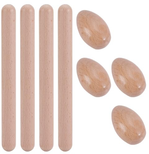 AHANDMAKER 12Pcs Musical Percussion Instrument Set Includes 8Pcs 7.7 Inch Rhythm Sticks Wood Claves and 4Pcs Wood Egg Shakers Wooden Hand Percussion Instrument for Musical Party