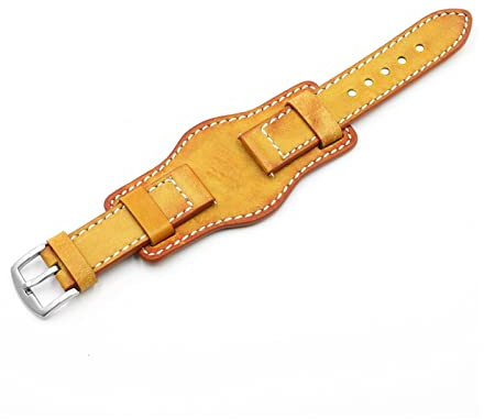 FYXT Retro Handgjorda Mäns Armbandsur 20mm 22mm 24mm Läder Manschett Klocka Armband Yellow Blue Zwart Green Red Color Watch Rem(Yellow,18mm)