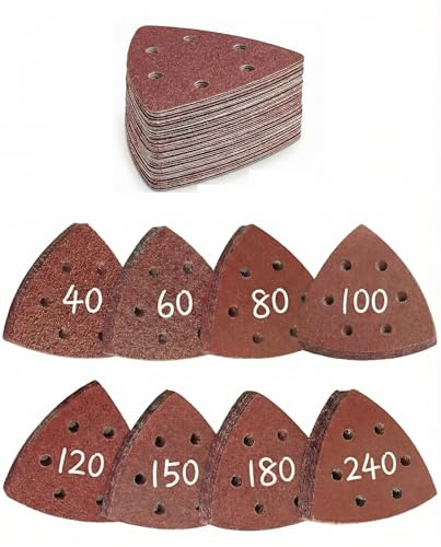 Delta - Set di 50 fogli di carta vetrata a 6 fori, 93 x 93 x 93 x 93 mm, in triangolare per smerigliatrice triangolare, levigatrice a delta, triangoli abrasivi per legno e altri materiali