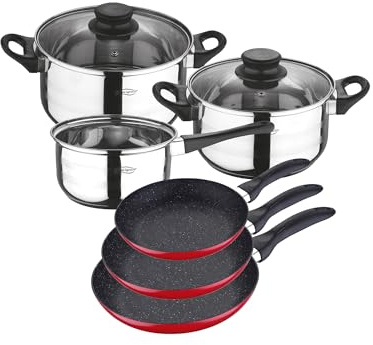 San Ignacio - batería de cocina 5 piezas y juego de sartenes en rojo