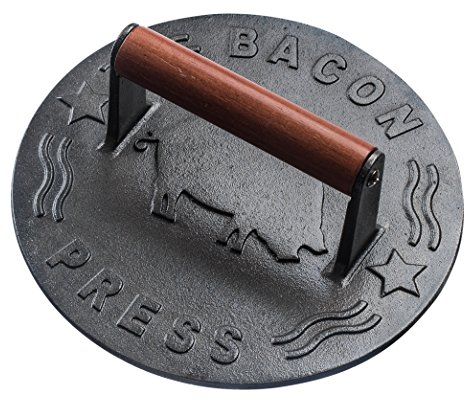 Bellemain Bacon Press 8.5-Inch Round | Heavy-Duty Cast Iron Grill Press for Perfectly Seared Bacon, Steak & Sandwiches | Equalized Weight Distribution | Food-Grade Press with Wood Handle | 3 lbs
