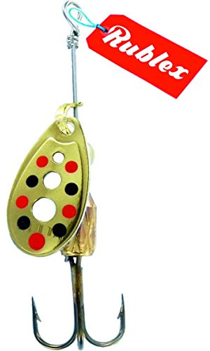 Rublex - Pack de 5 Cucharillas de Pesca C-Turbo-1 OPRN | Cebo Artificial de Pesca con Sistema de Clip y Acción de Giro Mejorado, Color Oro Puntos Rojos Negros, 2gr