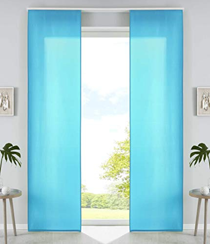 2er Set Schiebegardinen Flächenvorhänge Mikrofaser Vorhang Gardine Schiebe HxB 245x60 cm Türkis Matt Paneelwagen Beschwerungsstangen, 85600N2