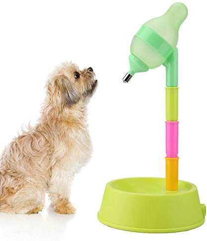 Wosume Dispensador de Agua de alimentación para Mascotas de pie, dispensador de Agua de pie para Mascotas de Gato Tazón de pie para de Gato Altura Ajustable(Base Verde)