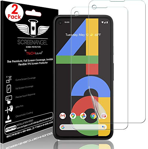 TECHGEAR [2-pack skärmskydd passar Google Pixel 4a [skärm ängel utgåva] [fingeravtryckssupport] [Skalvänlig] [bubbelfri] [Full skärmtäckning] HD genomskinlig flexibel TPU-film