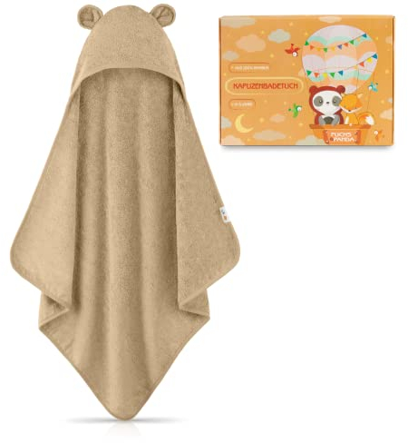 FUCHSUNDPANDA Asciugamano con cappuccio per bambini Fuchs&Panda® in 100% bambù extra morbido (Beige Mojave)