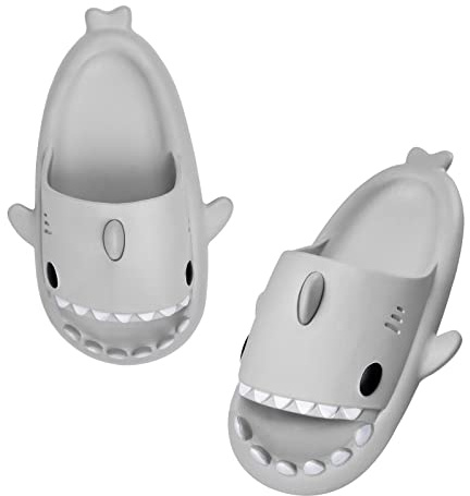 bolukets Unisex Cute Shark Sliders for Women and Men Quick Dry Open Toe Cloud Shower Sandals Pillow Beach Slippers for Indoor & Outdoor