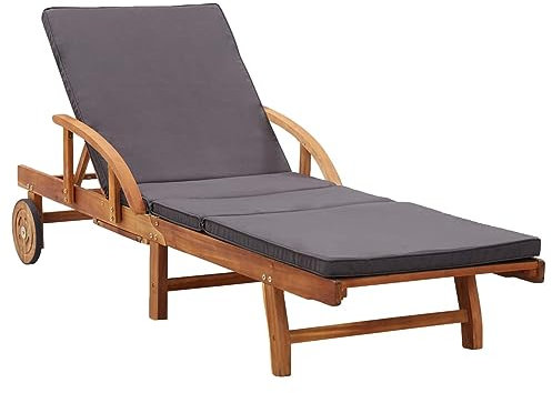 Homgoday Sonnenliege mit Auflage Massivholz Akazie Gartenmöbel Model46026