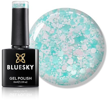 Bluesky Gel Nail Polish 10ml, Glitter Neon 15, Turquoise Glitter Gel Nail Polish for 21 Day Manicure, Professional, Salon & Home Use, Requires Curing Under LED UV Nail Lamp