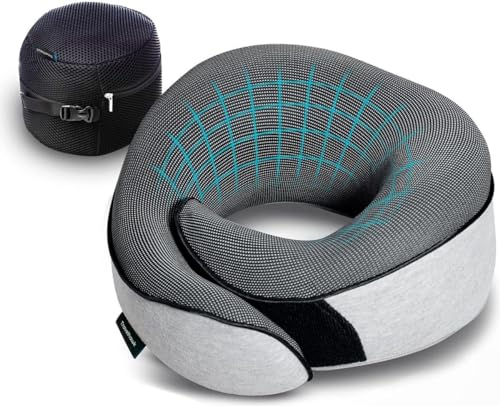 TravelHawk Näckenkissen - Luxus Reisekissen U-Förmiges aus 100% Memory Foam mit Schlafmaske und Ohrstöpsel zum Schlafen Nackenhörnchen Neck Pillow