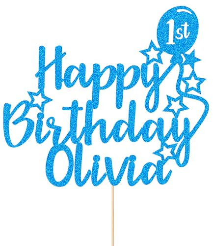 Personalised Happy Birthday Cake Topper Birthday Cake Toppers Gifts for Women Girls Custom Glitter Cake Topper Gifts with Any Name & Age Cake Decorations for 18th 21st 30th 40th 50th(Blue)