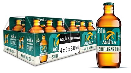 El Aguila Sin Filtrar 00 Cerveza Lager Especial Sin Alcohol Caja 4 Packs Botella, 6 x33cl