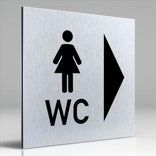 Türschilder24 Aluminium Dibond Schild - Türschild • 120 x 120 x 3 mm • WC-Toiletten-Rollstuhl links/rechts • 100% Made in Germany (Damen + WC/Pfeil rechts)