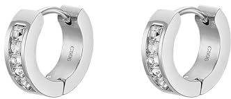LOTUS STYLE Pendientes Aro Hombre - Aros Acero Inoxidable 316L - Cierre Seguro - Ligeros, Cómodos y Resistentes - Aros Hombre Blancos 12.90 mm LS2437-4/1