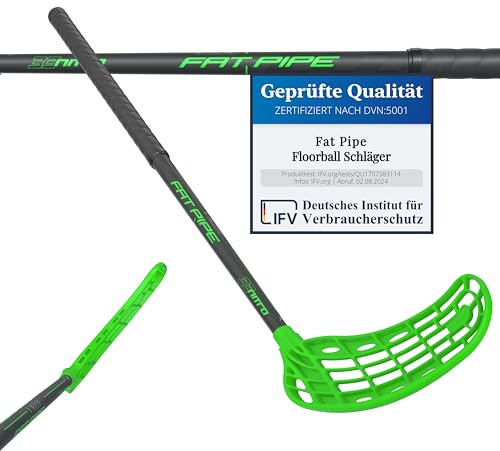 FAT PIPE Floorball Schläger Unihockey Stock Nitro 33 WIZ - Black NEON Green - IFF Zertifiziert, mit WIZ Schaufel/Kelle (Schaftlänge 85 cm, Rechte Hand Oben/Linksauslage)