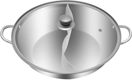 Hot Pot mit Teiler, 304 Edelstahl Topf Hotpot Kocher mit Glasdeckel, Kochtopf-Set für Induktionsherde, Gasherde und Backöfen Topf (34cm)