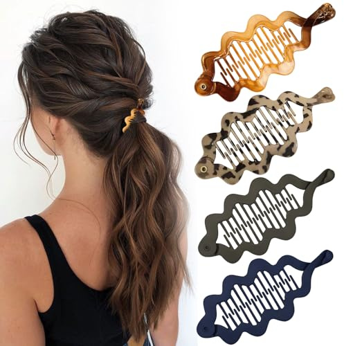 4 Stück Bananenclips für Frauen, Krallenclips mit dünnem und dickem Haar, Acryl-Haar-Accessoires, sanfter Halt für den täglichen Gebrauch, Party-Frisuren-Dekoration Bananenwelle Haarclip (4 Farben)