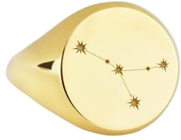 LKBEADS Konstellation cancer i 925 sterlingsilver | Guldpläterad ring | Sigillring i rund form, 14 x 14 mm | Bandstorlek US 5–12,5 avelaibal | LKDR_0019
