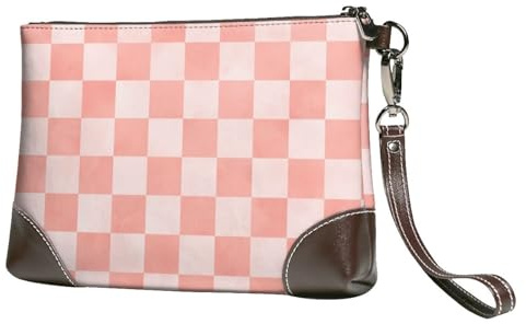 GVYGVY Petit sac à main pour femme – Portefeuille portable en cuir avec dragonne, imprimé à carreaux corail, avec dragonne