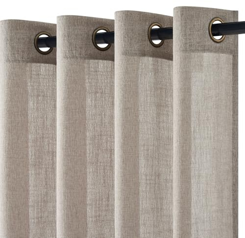 Topfinel Gardinen Vorhänge mit Ösen, Vorhang Leinen 140x245cm (BxH), Halbtransparent Gardine Leinenoptik Modern für Wohnzimmer Schlafzimmer Kinderzimmer 2er Set Taupe