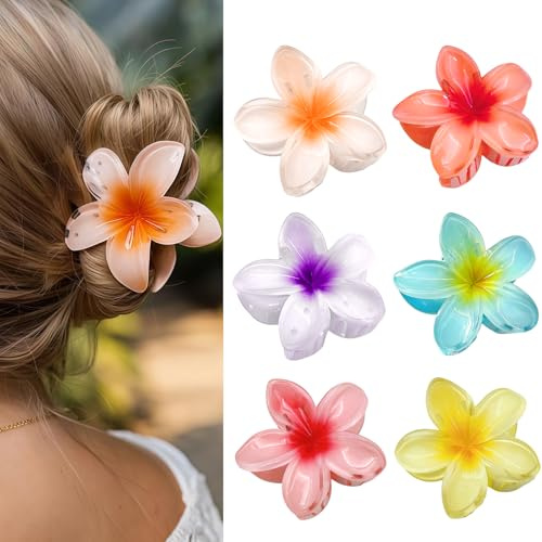 6 Pinzas de Pelo en Forma de Flor, Accesorios Hawaianos para Mujeres y Niñas, Sujeción Fuerte para Cabello Grueso y Fino, Ideal para Diario, Fiesta y Regalo