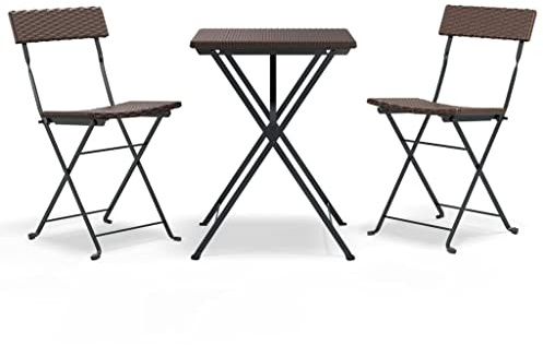 Qnhdfrt 3-TLG. Bistro-Set klappbar, Balkonmöbel aus Poly-Rattan und Stahlgestell, platzsparende Sitzgruppe für Garten, Terrasse und Balkon, braun