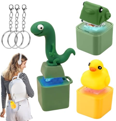Lot De 3 Porte-Clés Bouton Lézard,Lizard Keychain Sound,Quacking Fidget Toy,Grenouille/Canard/Lézard,avec Sons Et LED,pour Soulager L'anxiété Et La Tension