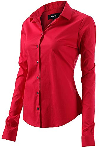 Mujer Camisa Básica de Algodón - Camisa Blusa Casual de Algodón de Manga Larga Informal con Cierre de Botón Delgado Formal, Ideal para Oficina/Trabajo/Entrevista (EU44, Rosa)