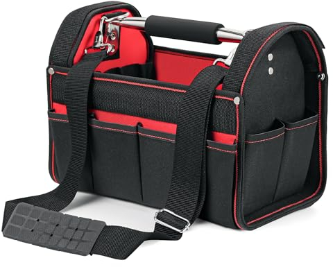 Wiltec Werkzeugtasche Größe XL 44x22x25 cm, Werkzeugbeutel mit verstellbarem Schultergurt und Tragegriff, Innen- und Außenfächer, Aufbewahrungstasche