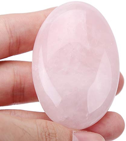 Lovionus89 Piedras de preocupación de cristal rosa,Bolso de palma ovalada natural cristal curativo masaje spa piedra energética