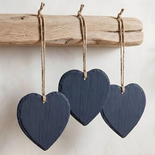 Set di 3 lavagne in ardesia a forma di cuore, 12 x 11 cm, in ardesia, per memo, decorazione da parete