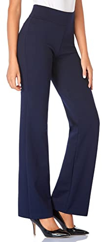 Tapata Mujer 71cm/76cm/81cm/86cm Pantalones Bootcut Elásticos de Cintura Alta, Pequeño/Regular/Alto para Oficina Negocios Casual Azul Marino X-Large 71cm