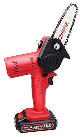 Motosierra inalámbrica de 4 pulgadas con lata de aceite, Ligero y cómodo, Sierra de cadena eléctrica recargable, Tijeras de podar motosierra Adecuado para cortar ramas y madera (rojo),2 pcs battery