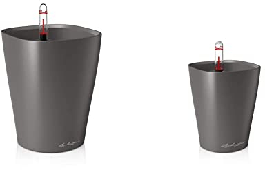 Lechuza 14903 DELTINI Tischgefäß, Hochwertiger Kunststoff, Herausnehmbarer Pflanzeinsatz, Für Innenraumbegrünung geeignet, anthrazit metallic & 14949 Mini-DELTINI Tischgefäß, Hochwertiger Kunststoff