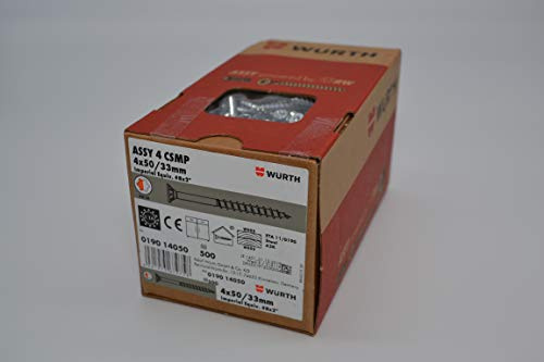 Würth Assy 4 CSMP Lot de 500 vis pour panneaux d'aggloméré 4 x 50 mm Acier galvanisé Filetage partiel Tête fraisée RW 20