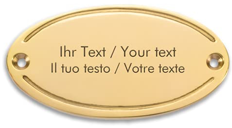 Targhetta in ottone con incisione individuale – 99 x 50 mm, ovale - targhetta per campanello, targhetta con nome, targhetta incisa
