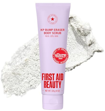 First Aid Beauty - KP Bump Eraser Body Scrub with 10% AHA, Keratosis Pilaris Skin Exfoliater with Glycolic and Lactic acids, Helps Reduce Chicken Skin Bumps, Safe for Sensitive Skin, 4 oz