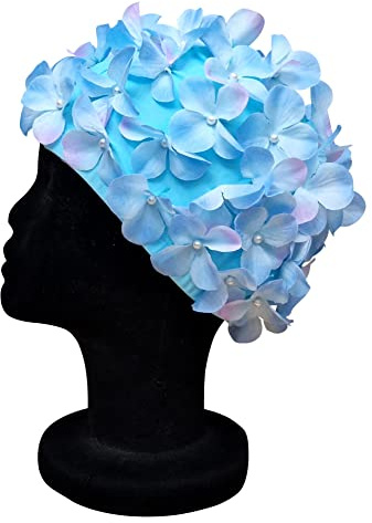 Blue Reef Leo Floral Bonnet de bain classique rétro 3D Pétale de fleur uni Couleur unie Joli élégant Bonnet de bain Taille unique Adulte (Bleu)
