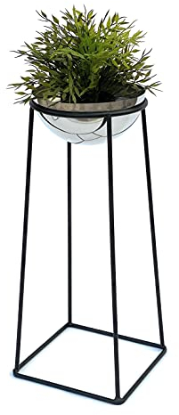 DanDiBo Blumenhocker Metall mit Topf Schwarz Silber 56 cm Blumenständer 96078 M Blumensäule Modern Pflanzenständer Pflanzenhocker