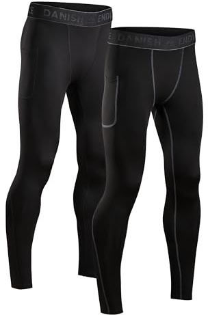 DANISH ENDURANCE Pantaloni a Compressione da Uomo, Leggings Sportivi Traspiranti e ad Asciugatura Rapida, Confezione da 2 Paia, Multicolore, L