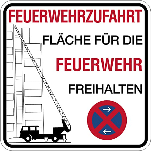 XXL-Aufkleber Brandschutzzeichen „Fläche Feuerwehrzufahrt“ StVO Schild Folie selbstklebend | 40-100cm Made in Germany, Größen Name: 70x70cm