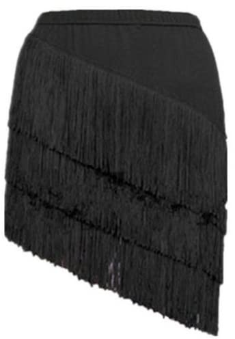 Falda de diseño de borlas irregulares profesionales de baile de salón latino y falda oblicua, Negro, XL/XXL
