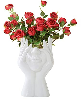 CDIYTOOL Jarrón de cerámica para la cara, florero blanco de tamaño grande para decoración, forma femenina, medio cuerpo, busto, minimalismo, decorativo, moderno, estilo nórdico (A)