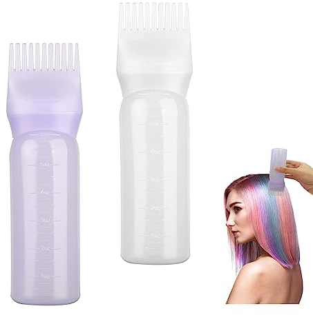 FINEASY 2 Stücke Haarfärbemittel Pinsel Flasche, Wurzelkamm Applikator Applikator Grundwerkzeuge Bürste Haarfärbemittel Shampoo Haarfärbemittelkamm Haarfarbe Öl Kamm, 170 ML (Weiß+Violett)